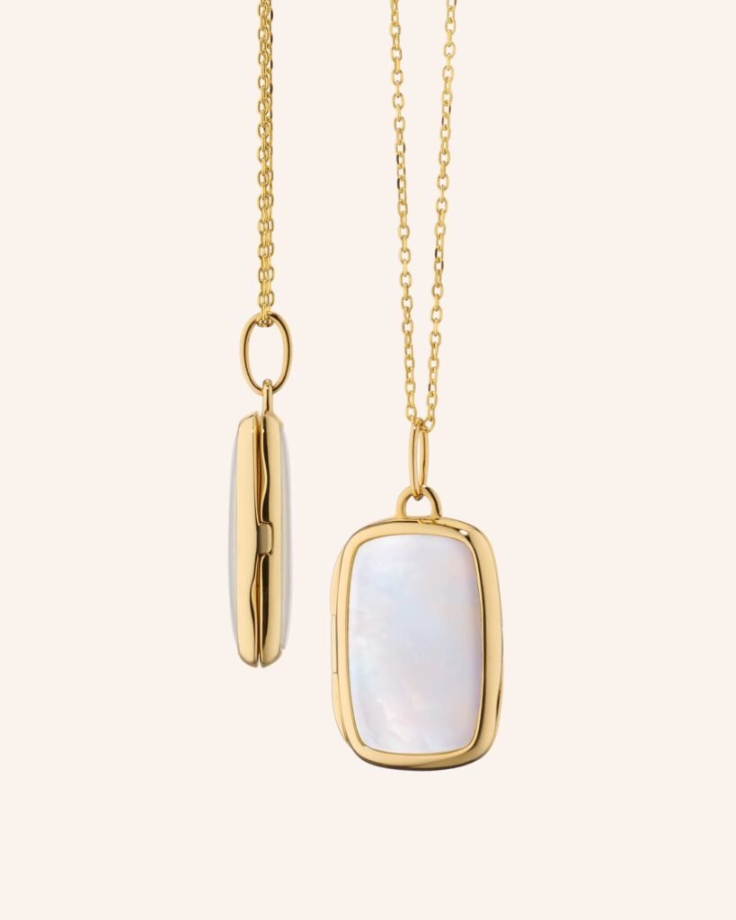 Slim Britt Gold Locket Necklace with Mother of Pearl