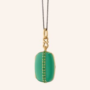 Green Enamel Vermeil Cushion Locket with Tsavorites