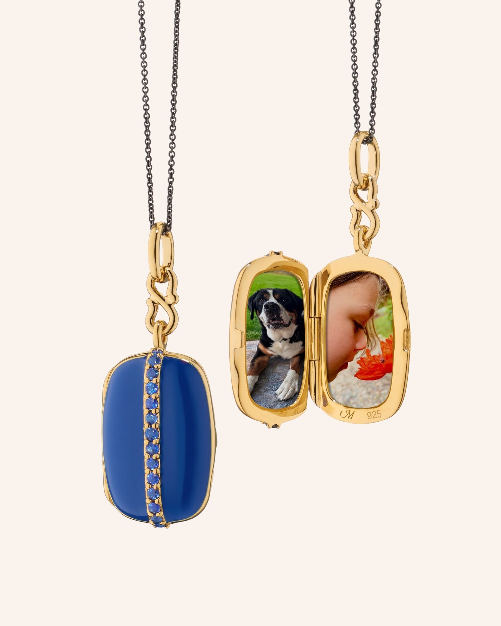 Blue Enamel Vermeil Cushion Locket with Blue Sapphires - 图片 3