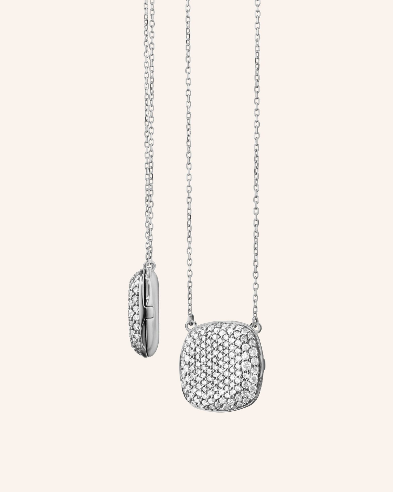 Slim Rae & Chain Locket with Pavé White Sapphires
