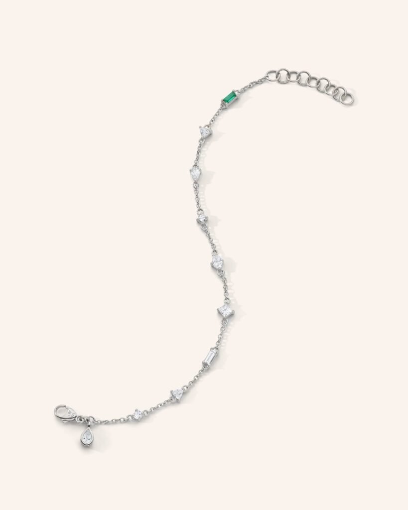 Tennis Bracelet with Fancy Cut Rock Crystal Stones and Tsavorite